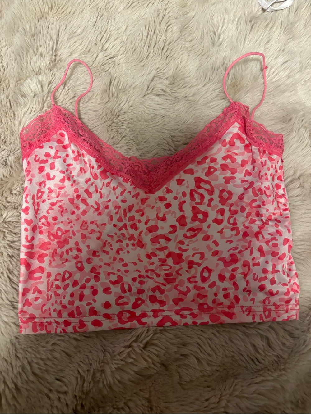 Pink leopard print lace cami top